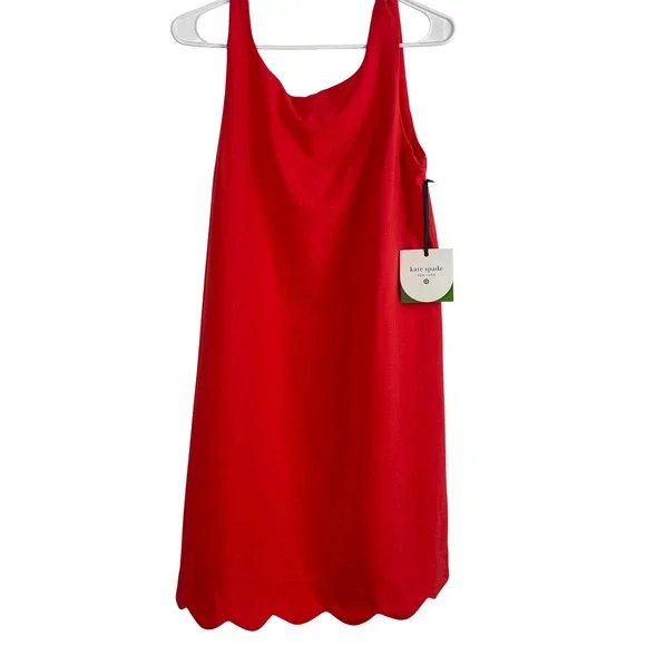 00681 Kate Spade New York Scallop Hem A Line Dress Sleeveless Square Neck Size S - Picture 2 of 11